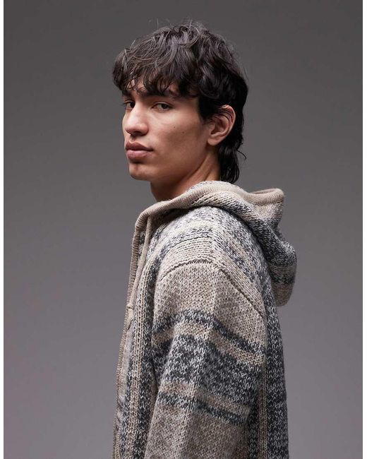 Sudadera Beis Y Gris Con Capucha Y Cremallera De Punto Baja De Obey de hombre de color Gray
