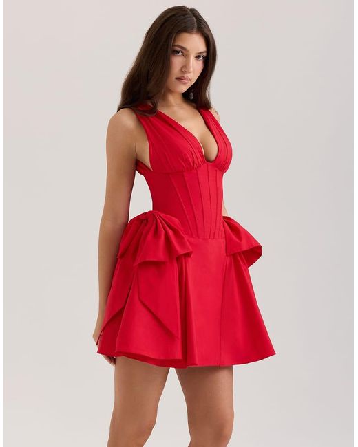 House Of Cb Red Amalia Bow Mini Dress