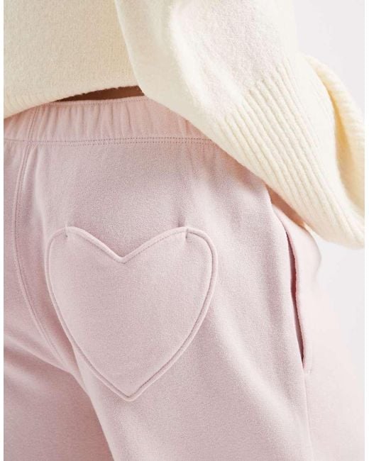 Hollister Pink Mid Rise Wide Leg Heart Detail Joggers