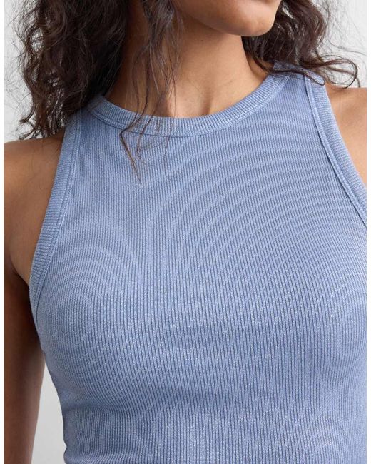 Intimissimi Blue Ribbed Lamé Cotton Vest Top