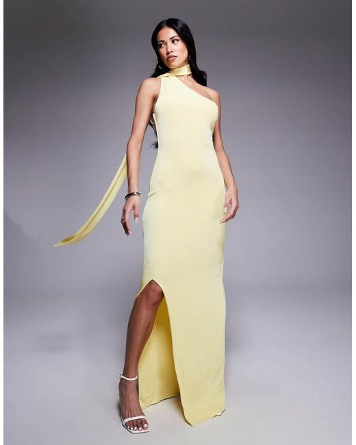 Aria Cove Blue Scarf Neck One Shoulder Maxi Dress