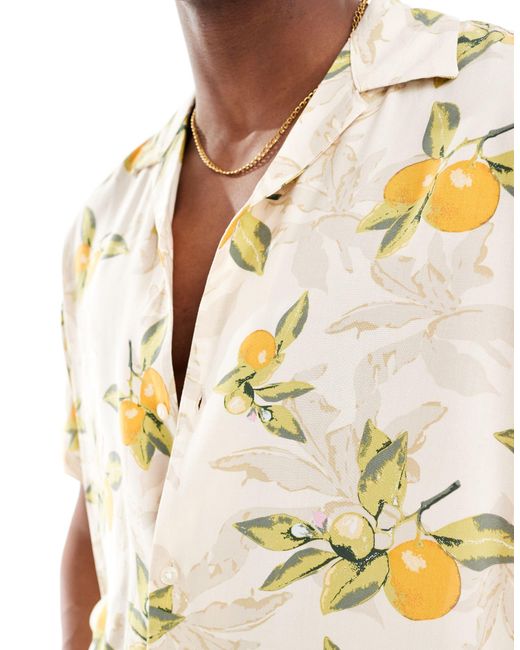 Camicia con stampa di limoni e rever di Jack & Jones in Metallic da Uomo