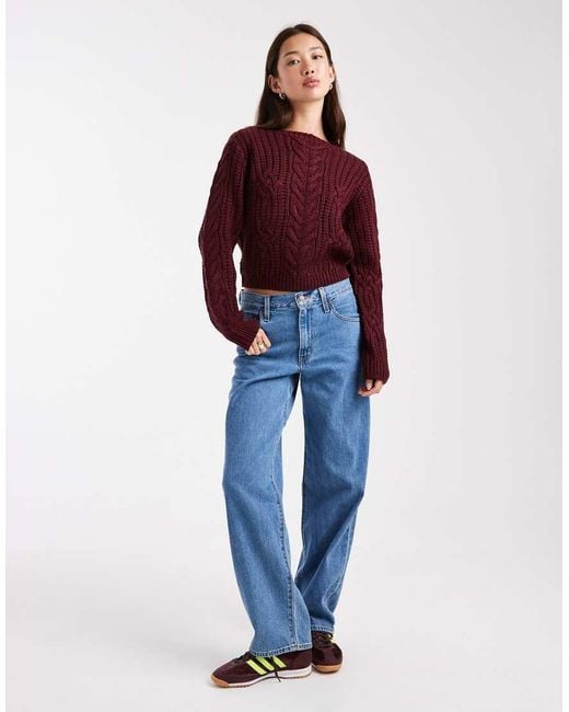 Brave Soul Red Crew Neck Cable Knit Jumper