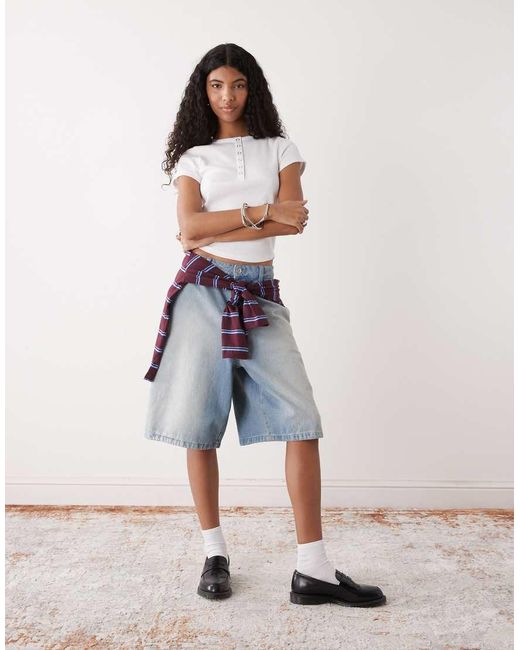 Collusion White Short Sleeve Rib Henley Top