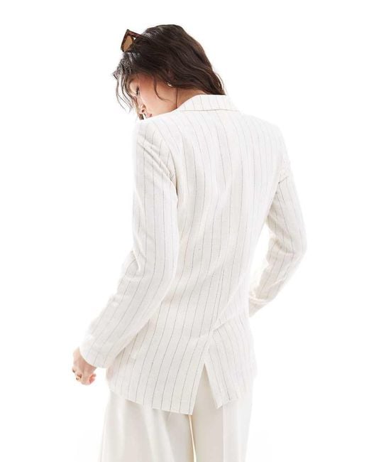 New Look White Pinstripe Linen Blazer