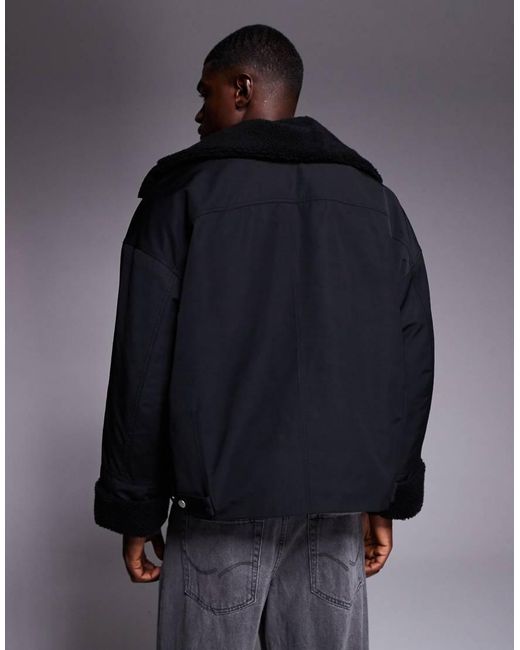 ASOS Gray Oversized Padded Jacket With Borg Lining for men