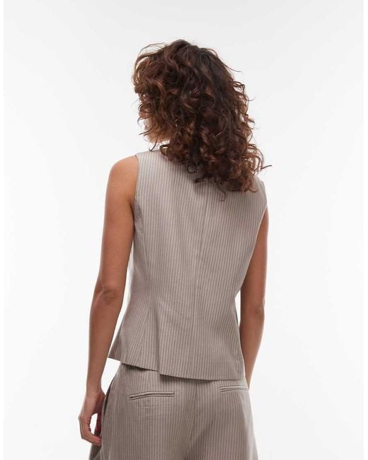 Mango Brown Cotton Pinstripe High Neck Waistcoat Co-ord