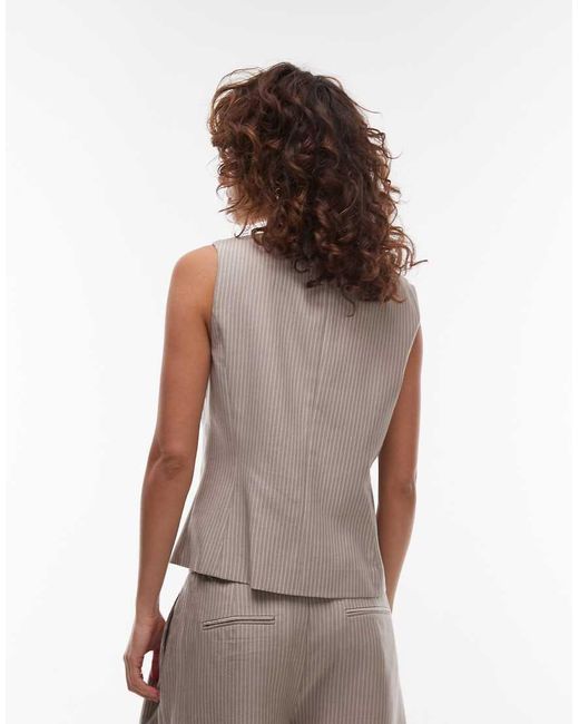 Chaleco De Traje Con Raya Diplomática Y Cuello Subido De Algodón De (Parte De Un Conjunto) Mango de color Brown