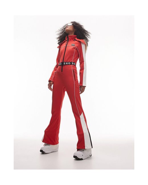TOPSHOP Red Sno Ski Suit With Skinny Flare