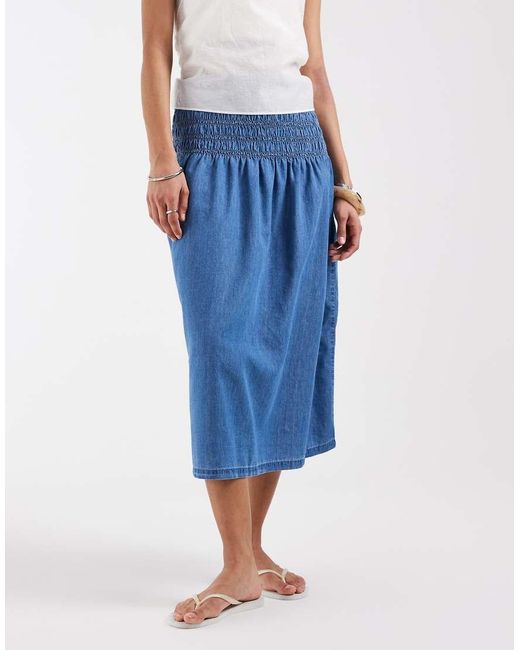 ONLY Geplooide Midirok Van Chambray in het Blue