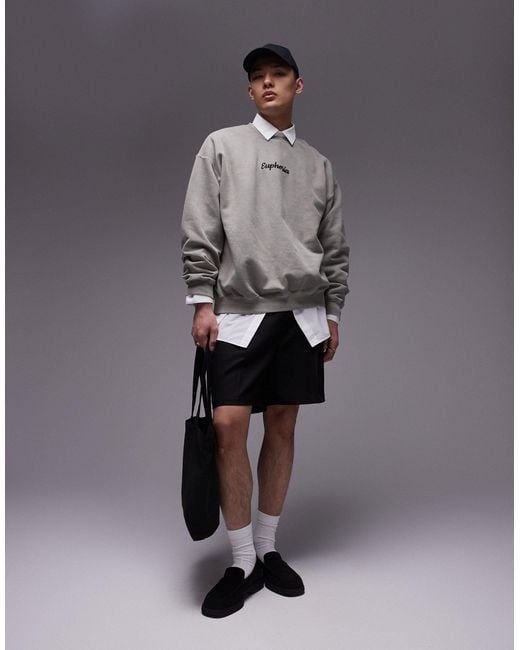 Topman Gray Oversized Fit Sweatshirt With Euphoria Embroidery for men
