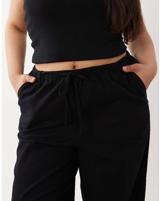 ASOS Black Asos Design Curve Linen Look Pull On Trousers
