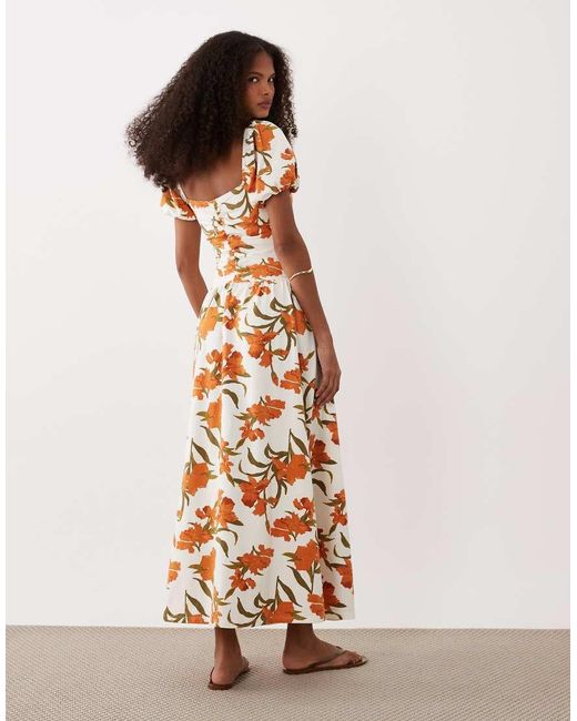 ASOS Multicolor Ruched Front Midi Tea Dress