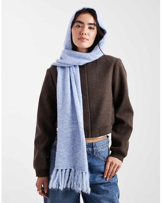 Native Youth Blue Soft Tassel Hood Scarf
