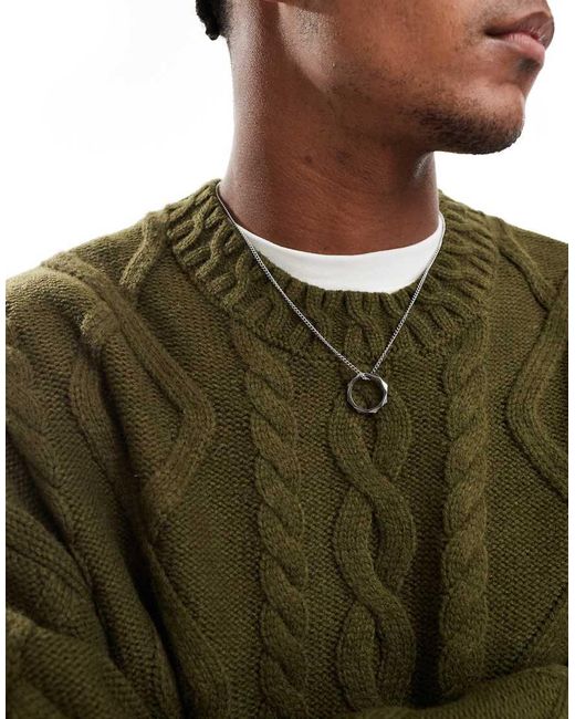 ASOS Green Oversized Heavyweight Wool Mix Cable Jumper With Crew Neck for men