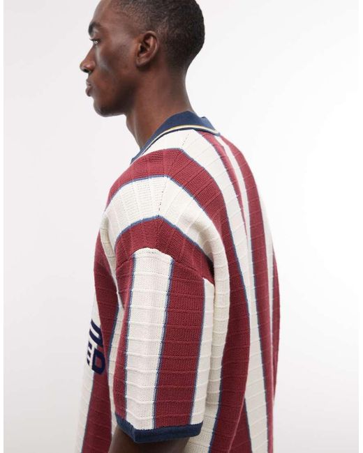 Prohibited Red Knitted Stripe Football Shirt for men