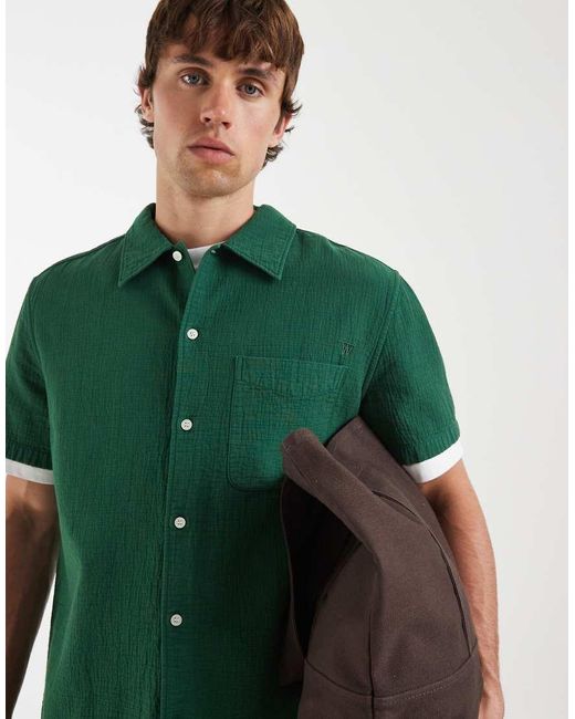 DOUBLE A by WOOD WOOD Green 100% Cotton Adrian Pocket Shirt for men