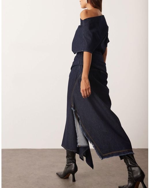 ARRANGE Blue Draped Indigo Denim Maxi Dress