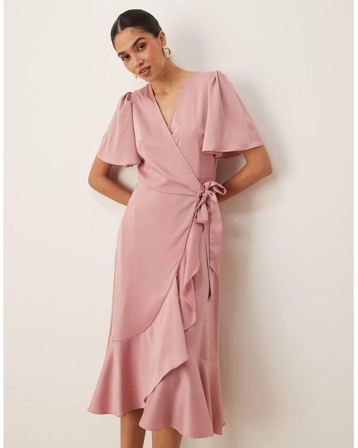 Y.A.S Pink Satin Wrap Midi Dress