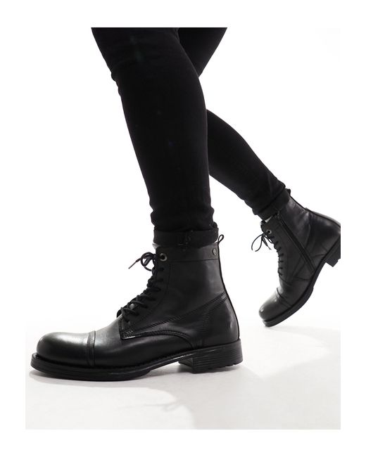 Jack & Jones Black Leather Lace Up Boot for men