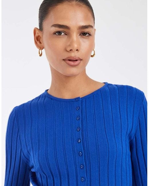 ASOS Blue Wide Rib Knit Frill Cuff And Hem Cardigan