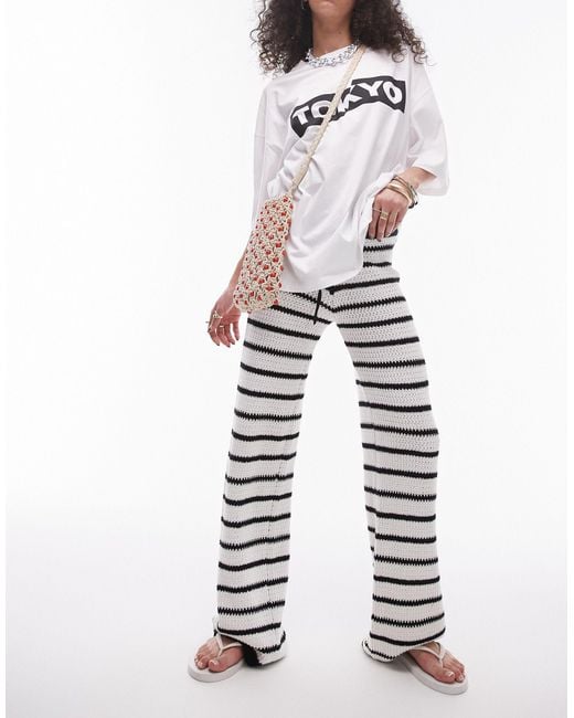 TOPSHOP White Knitted Stripe Trousers