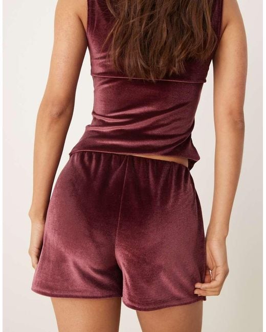 Miss Selfridge Red Wrap Over Velvet Skort