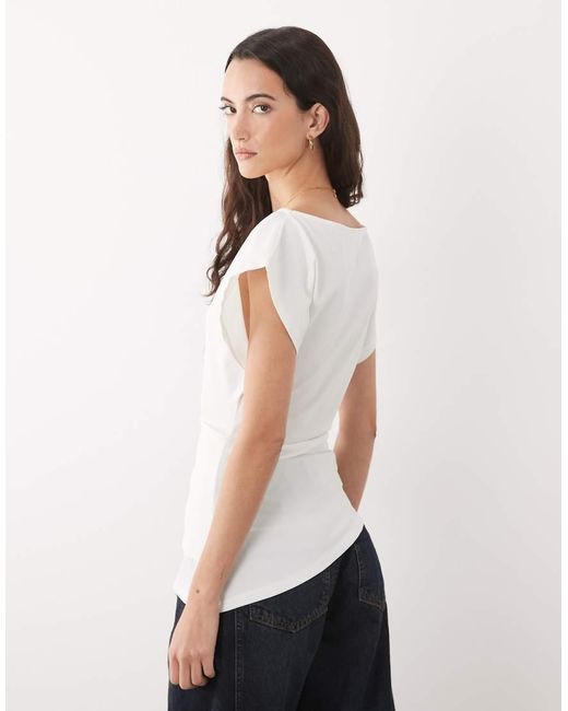 ASOS White Slash Neck Wrap Waist Top