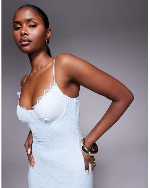 Wanderdoll Blue Leah Structured Cami Lace Fishtail Maxi Dress