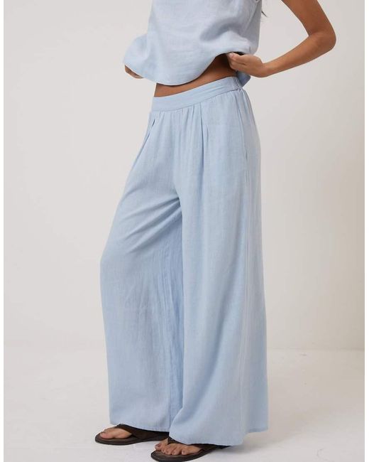 Nobody's Child Blue Linen-Blend Wide Leg Trousers