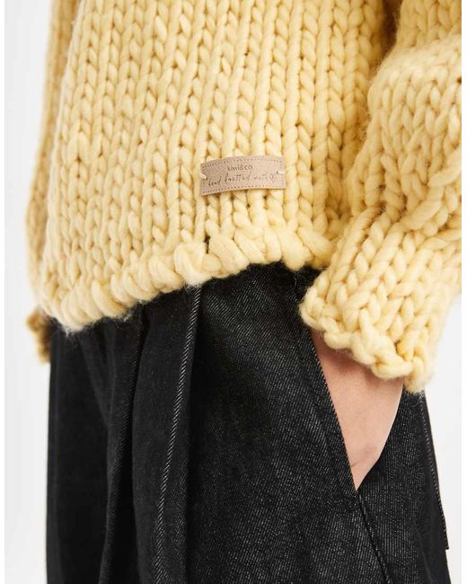 Kiwi & Co White Love Me Later Contains Wool Hand Knitted Chunky Knit Dropped Shoulder Balloon Sleeve Cardigan