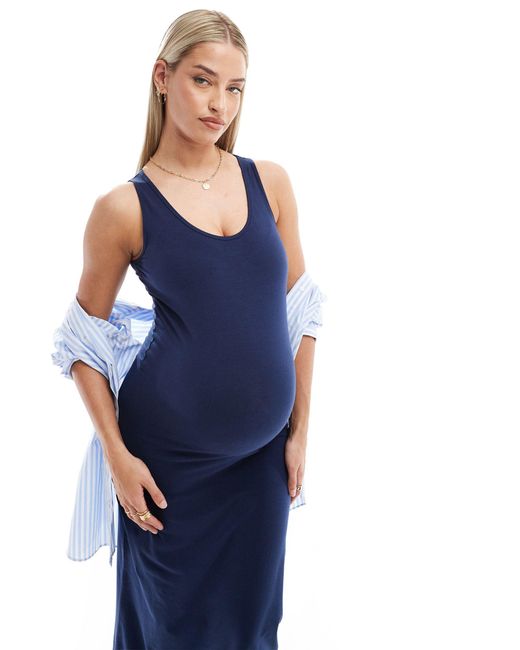 Mama.licious Blue Mamalicious Maternity Scoop Neck Sleevless Maxi Dress