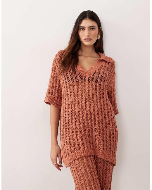 ARRANGE Red Crochet Colla Top