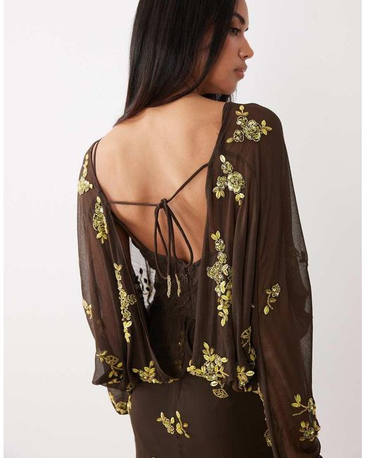 ASOS Brown Batwing Embellished Slouchy Hip Mini Dress With Lace Cami