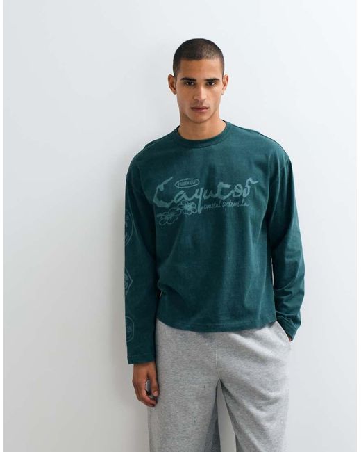 ASOS Green Boxy Oversized Long Sleeve T-shirt With Text Graphic for men