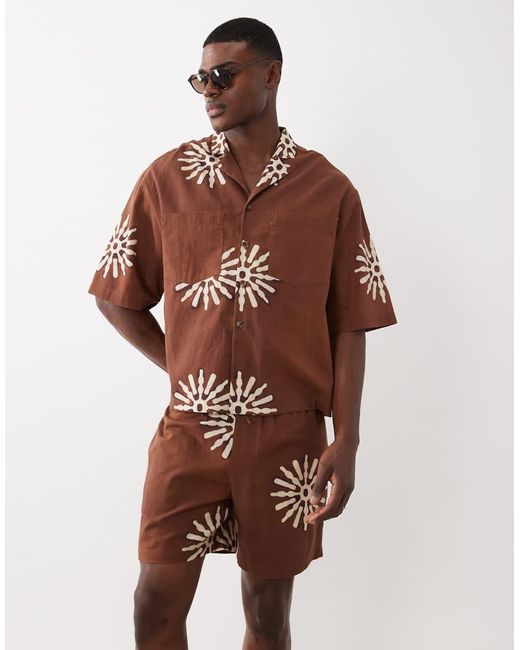 ASOS Brown Co-ord All Over Sun Print Shorts for men
