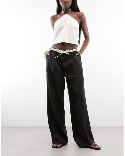 Monki Natural Pull On Tailored Trousers With Cotton Waistband Detail