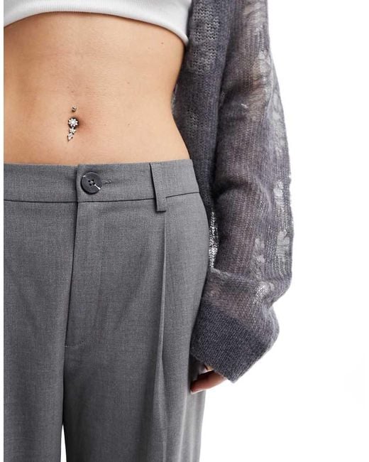 Stradivarius Gray Tailored Wide Leg Dad Trouser