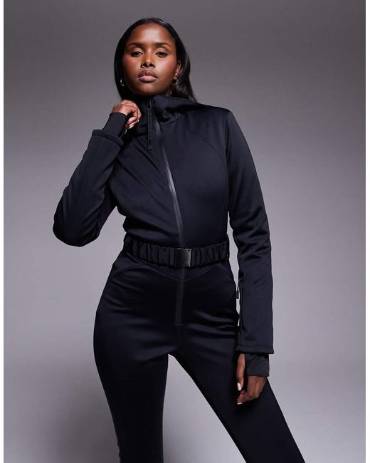 ASOS 4505 Ski & Snow Blue Asos 4505 Ski Soft Shell Belted Ski Suit With Skinny Leg And Faux Fur Hood