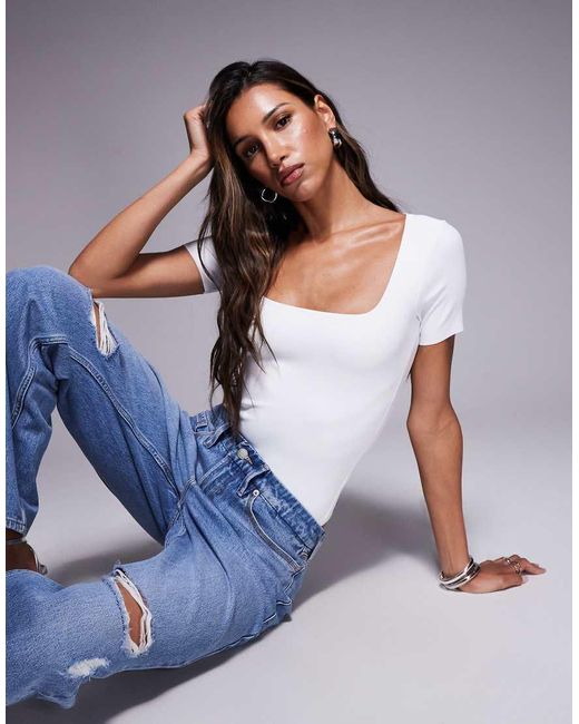 GOOD AMERICAN Corrigerende Bodysuit Met Vierkante Hals in het Blue