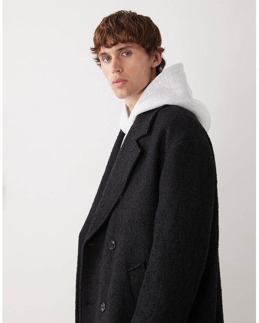 Weekday Black Wool Blend Oversized Coat for men