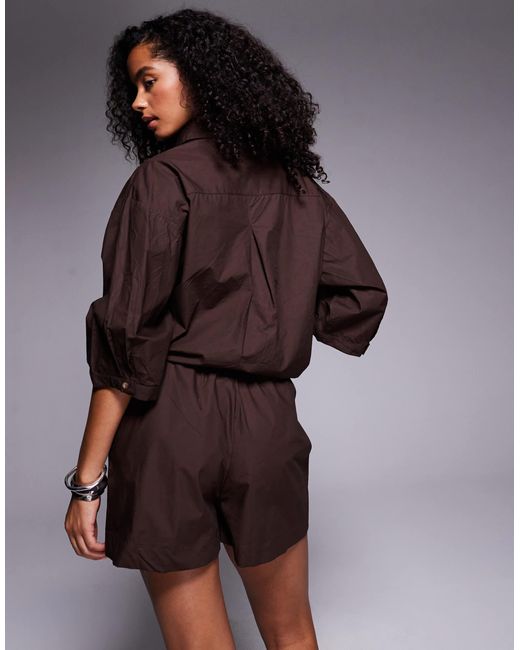 River Island Brown Button Front Poplin Shorts Co-ord