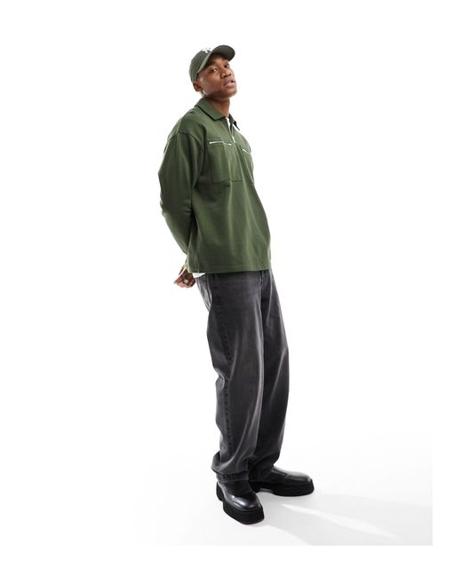 ASOS Green Oversized Half Zip Sweatshirt With Pockets for men