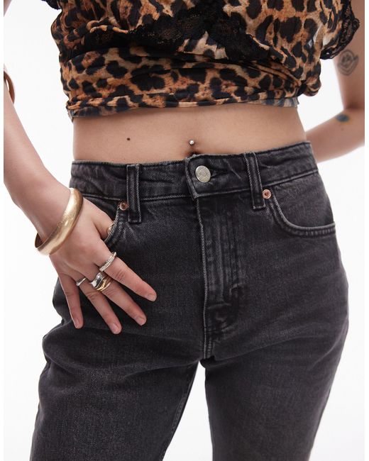 Topshop Unique Black Cropped Mid Rise Straight Jeans With Raw Hems