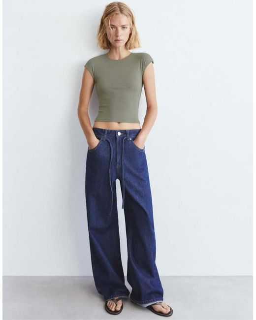 Pull&Bear Blue Fitted T-shirt With Full Sleeves