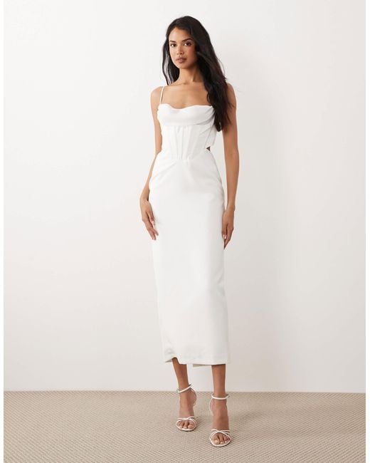 Bardot Cami Corset Detail Cut Out Midi Dress in White | Lyst Bardot Cami Corset Detail Cut Out Midi Dress in White | Lyst