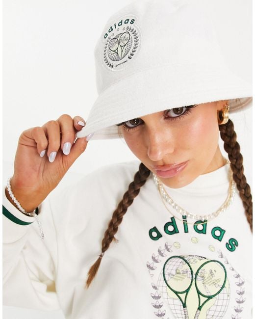 adidas Originals 'tennis Luxe' Logo Terry Towelling Bucket Hat in White |  Lyst Australia