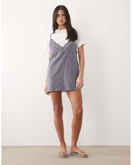 ASOS Purple Short Sleeve Lace Overlay Mini Dress