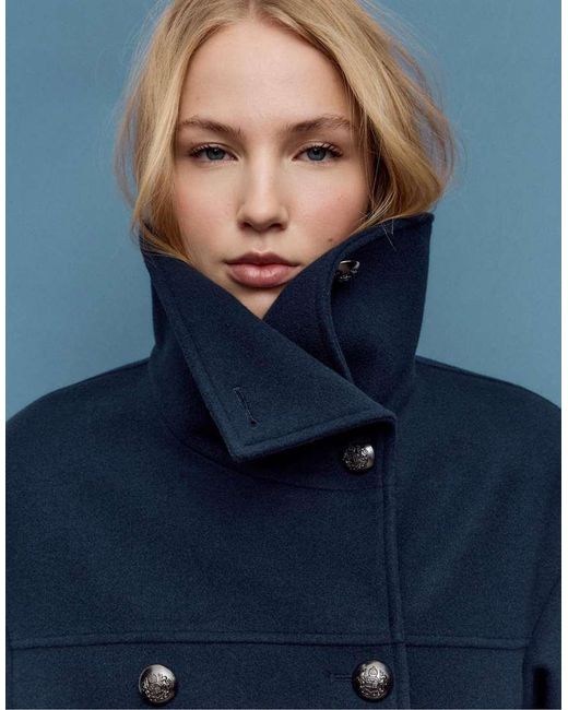 Stradivarius Blue Soft-Touch Crossover High Neck Jacket