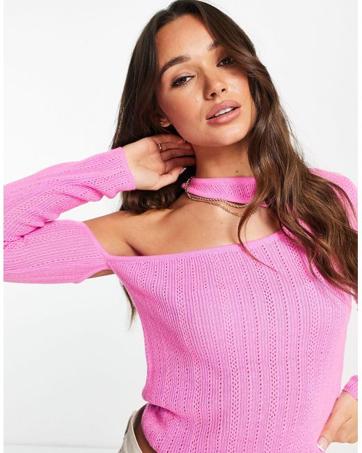 ASOS Jumper With Asymmetric Cut Out in Pink | Lyst